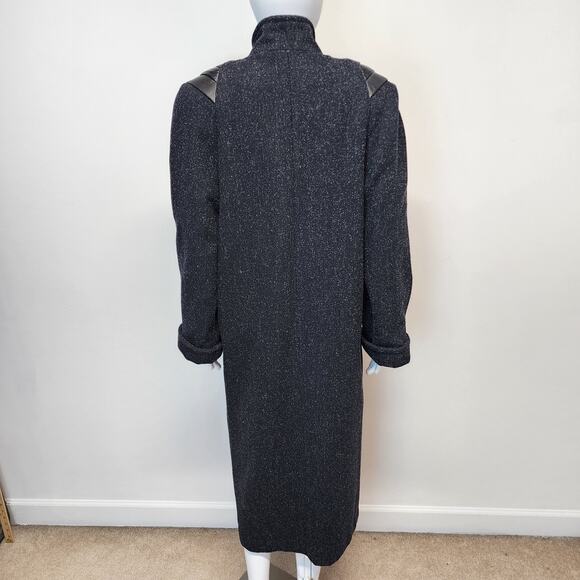 Vintage Maggie Lawrence Trench Coat Size 7/8 Dark Gray Leather Shoulders Wool - Picture 4 of 16